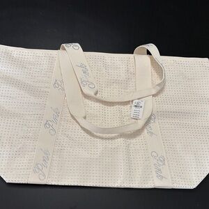 PINK Victoria's Secret Cream Rhinestone Logo Tote